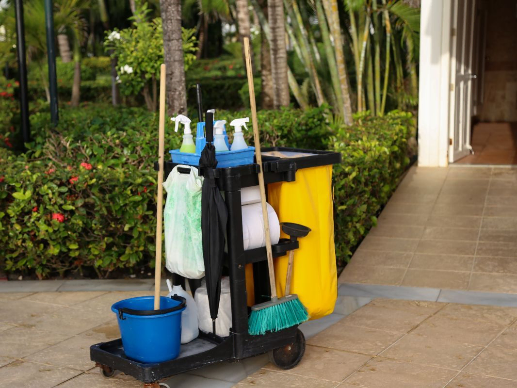 Carrito con productos de limpieza